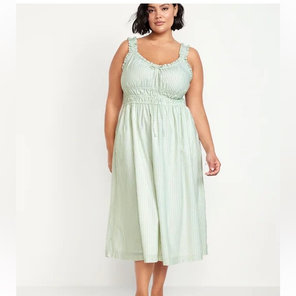 Old Navy Ruffled Midi Dress Green Stripe Sleeveless XXL NWT  Cottagecore Plus - Picture 1 of 10